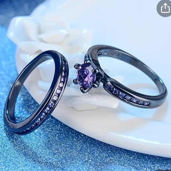 🌟Chic Promise Ring Set! Black/Purple! Bridal, engagement, anniversary - Picture 4 of 4